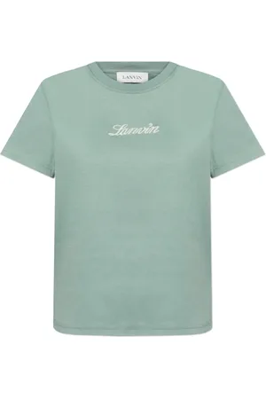 Lanvin Top, Dame, Grøn, L, Bomuld, T-shirt med broderet logo