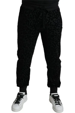 Dolce & Gabbana Bukser, Herre, Sort, L, Bomuld, Elegant Leopard Joggers til Mænd