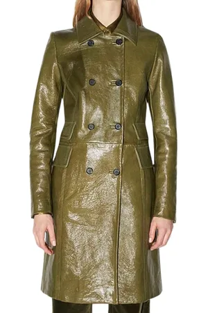 BARBARA BUI Frakke, Dame, Grøn, S, Læder, Grøn patent læder trenchcoat
