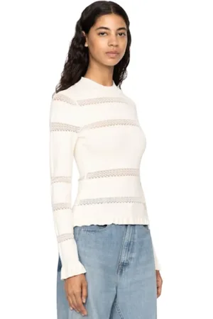 SEA Strik, Dame, Hvid, M, Strikket Peplum Top med Høj Hals