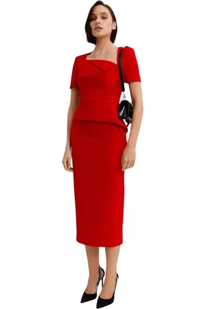 Roland Mouret Kjole, Dame, Rød, XS, Rød Kjole med Asymmetrisk Halsudskæring