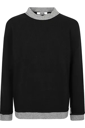 Mauro Grifoni Strik, Herre, Sort, L, Uld, To-farvet uld rund hals sweater