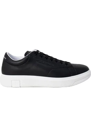 Armani Exchange Sko, Herre, Sort, 42 EU, Læder, Sort læder sneakers Forår/Sommer kollektion