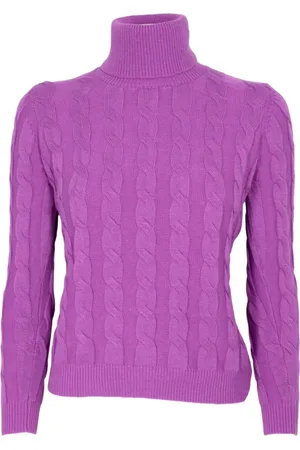CASHMERE COMPANY Strik, Dame, Lilla, S, Uld, Fletning Turtleneck Sweater Lilla