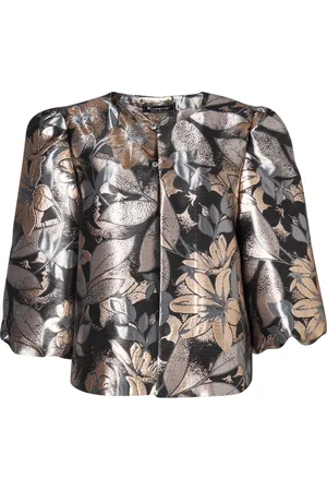 Elinette Bluser & Skjorter, Dame, Flerfarvet, 6XL, Polyester, Blomstret brokadejakke med rund hals