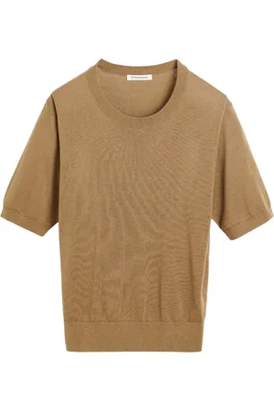 By Malene Birger Strik, Dame, Brun, M, Uld, Lys Brun T-shirt med Monogram Detalje