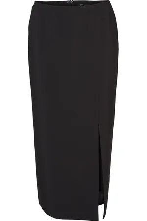 Elinette Nederdel, Dame, Sort, XL, Uld, Elegant Lang Nederdel med Høj Talje