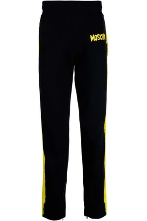 Moschino Bukser, Herre, Sort, XS, Bomuld, Sorte sweatpants med gul malingseffekt