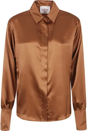 Crida Milano Bluser & Skjorter, Dame, Brun, XS/S, Silkebrun skjorte lavet i Italien