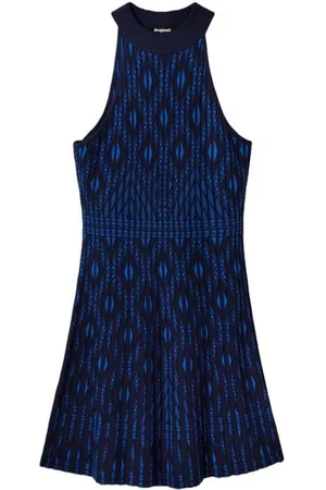 Desigual Kjole, Dame, Blå, L, Uld, Forår Kort Kjole 100% Viskose