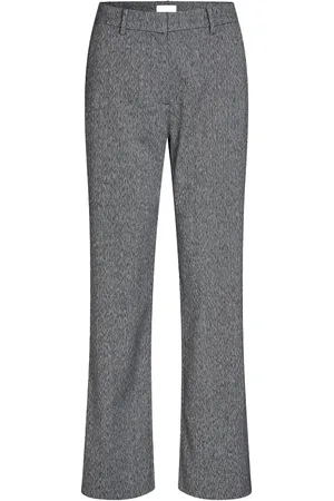 Envii Bukser, Dame, Grå, M, Polyester, Herringbone Bukser Lige pasform Lommer Lynlås
