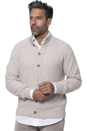 ALTEA Strik, Herre, Brun, M, Uld, Beige Cardigan med knapper