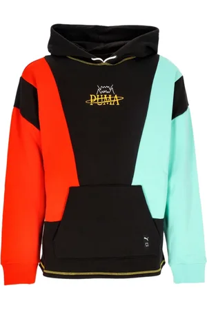 PUMA Sweathshirts & Hoodies, Herre, Flerfarvet, S, Bomuld, Basketballbane Print Hættetrøje Pullover