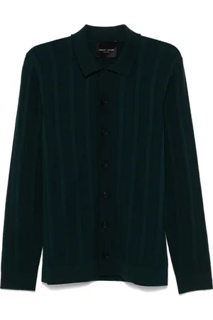 Roberto Collina Strik, Herre, Grøn, 2XL, Blandet Punkt Skjorte