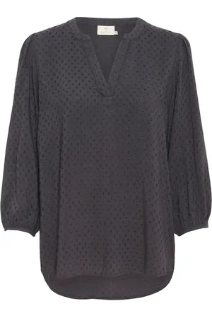 Kaffe Bluser & Skjorter, Dame, Grå, 3XL, Bomuld, Sort Østers Kortærmet Bluse