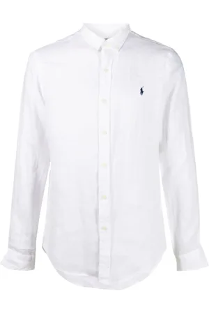 Ralph Lauren Skjorte, Herre, Hvid, 2XL, Linned, Broderet linnedskjorte