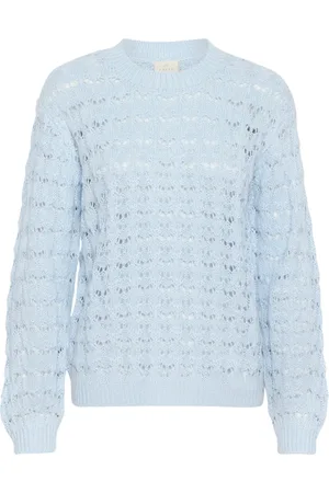 Kaffe Strik, Dame, Blå, S, Bomuld, Himmelsk Blå Strik Pullover Sweater