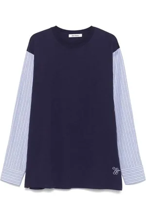 WALES BONNER Top, Herre, Blå, L, Bomuld, Stribet bomuldst-shirt med jersey krop