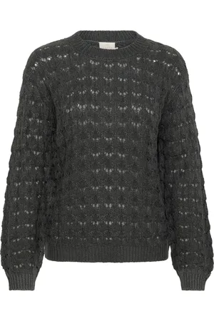 Kaffe Strik, Dame, Grøn, M, Bomuld, Sort Østers Strik Pullover Sweater