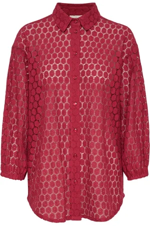 Kaffe Bluser & Skjorter, Dame, Rød, 3XL, Bomuld, Blonde Skjorte Bluse Rumba