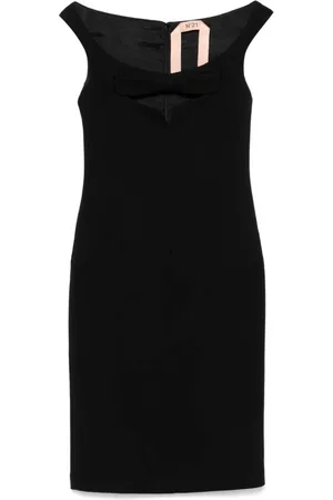 Nº21 Kjole, Dame, Sort, S, Uld, Uldkjole med bue detalje