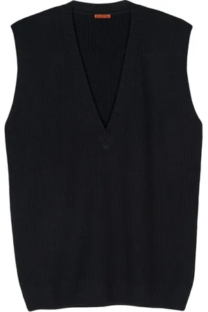 BARENA Strik, Herre, Blå, XL, Uld, Navy Blå Uld V-Hals Vest