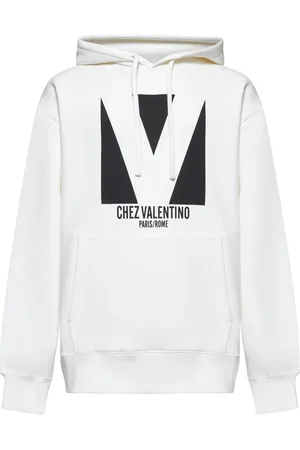 VALENTINO Sweathshirts & Hoodies, Herre, , L, Bomuld, Hvid Sweater med Hætte og Print