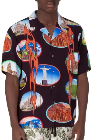 Pleasures Skjorte, Herre, Flerfarvet, M, Uld, Sort Camp SS Skjorte 7 Wonders