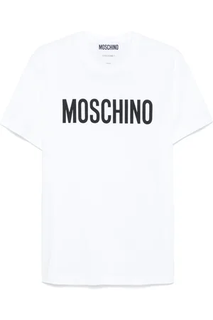 Moschino Top, Herre, Hvid, S, Bomuld, Hvid Crew Neck Logo T-shirt