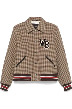 WALES BONNER Jakke, Herre, Brun, L, Bomuld, Tjekket Bomuld Varsity Jakke Beige Brun