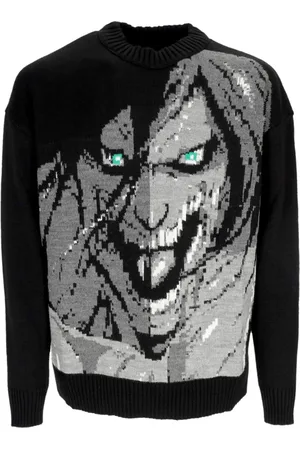 DOLLY NOIRE Strik, Herre, Sort, XL, Attack Titan Sweater Ribbed Crewneck Broderet