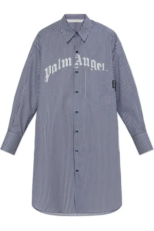 Palm Angels Kjole, Dame, Blå, M, Bomuld, Oversize Skjortekjole