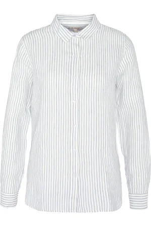 Barbour Bluser & Skjorter, Dame, Hvid, L, Linned, Hvid/blå Linnedskjorte Ss24