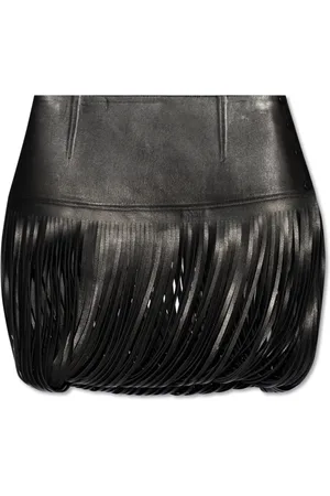 Alaïa Nederdel, Dame, Sort, 2XS, Læder, Læderskørt med frynser