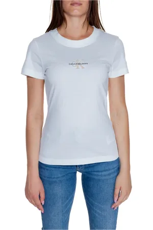 Calvin Klein Top, Dame, Hvid, XS, Bomuld, Efterår/Vinter Dame Tee Monologo