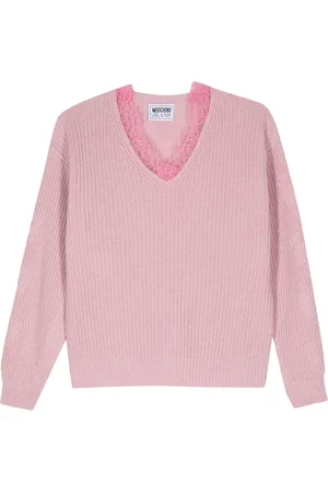 Moschino Strik, Dame, Lyserød, L, Uld, Uldblanding Halv-Cardigan Sweater