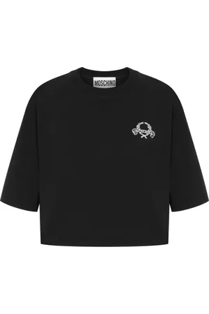Moschino Top, Dame, Sort, S, Bomuld, Sort trådsyet bomuldst-shirt