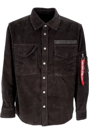 Alpha Industries Jakke, Herre, Sort, M, Bomuld, Vintage Grå Velvet Overshirt med Lommer