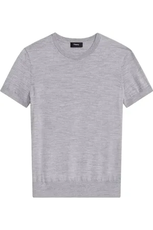 THEORY Top, Dame, Grå, S, Uld, Merinould Rund Hals T-shirt