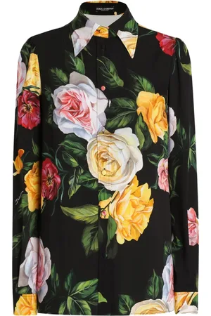 Dolce & Gabbana Bluser & Skjorter, Dame, Flerfarvet, XS, Bomuld, Peonie Rose Sort Skjorte