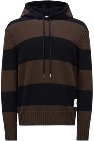 Moncler Sweathshirts & Hoodies, Herre, Brun, M, Bomuld, Stribet Strikket Bomuldshættetrøje