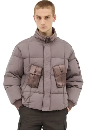 C.P. Company Jakke, Herre, Lilla, 2XL, Uld, Mat Pufferjakke med Skinnende Paneler