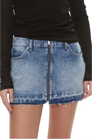 Tommy Hilfiger Nederdel, Dame, Blå, W25, Bomuld, Sophie Zip Mini Nederdel Forår/Sommer Bomuld