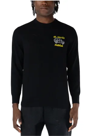 MC2 SAINT BARTH Sweathshirts & Hoodies, Herre, Sort, L, Uld, Blå Crewneck Sweater med Front Logo