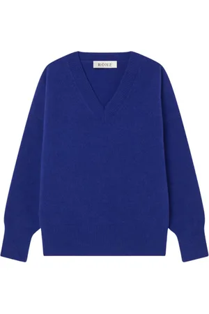 Rohe Strik, Dame, Blå, XS, Uld, Klassisk V-halsstrik Indigo Sweater