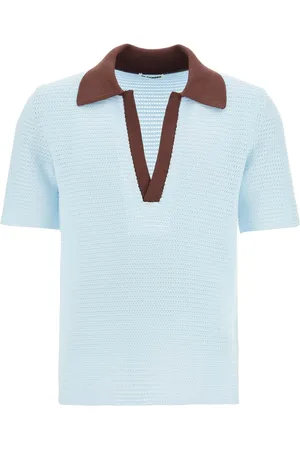 Jil Sander Strik, Herre, Blå, M, Bomuld, Perforeret kortærmet poloshirt