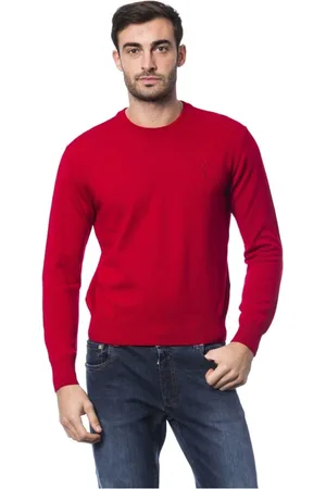 BILLIONAIRE Strik, Herre, Rød, XL, Uld, Merino Uld Crewneck Sweater med Broderi