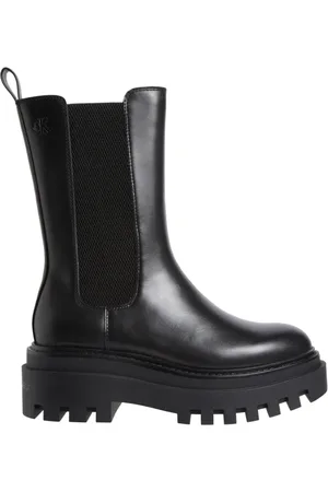 Calvin Klein Sko, Dame, Sort, 38 EU, Læder, Sort Flatform Chelsea Ankelstøvler Kvinder