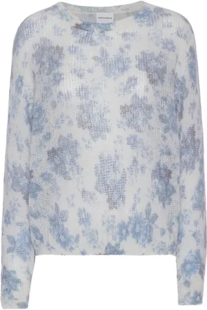American Dreams Strik, Dame, Flerfarvet, M, Uld, Blå Blomst Strik Pullover