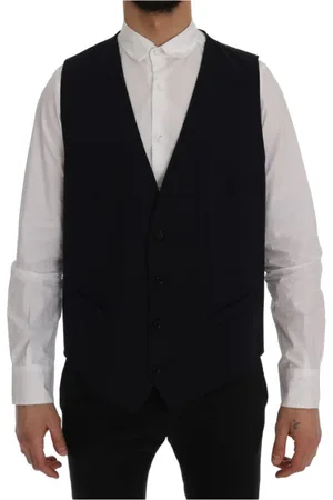 Dolce & Gabbana Jakke, Herre, Blå, 2XL, Uld, Elegant Stribet Uldvest